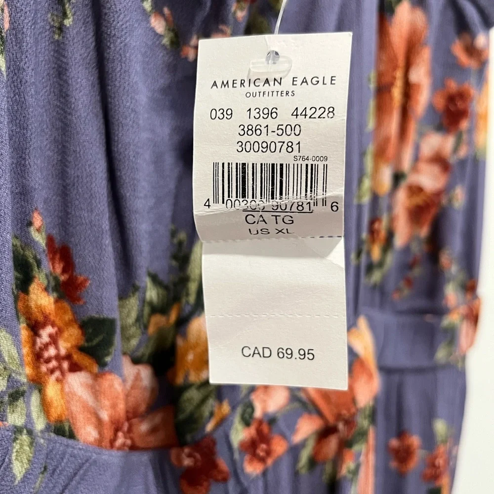 American Eagle Purple Floral Strappy Back Jumpsuit (NWT - minor damage) - Picture 2 of 7